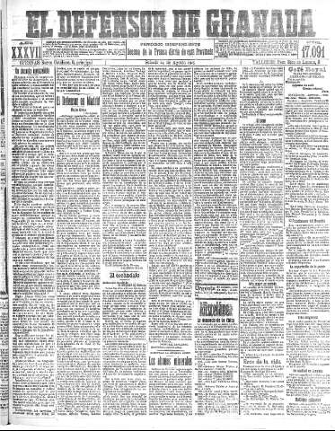 'El Defensor de Granada  : diario político independiente' - Año XXXVI Número 17091  - 1915 Agosto 14