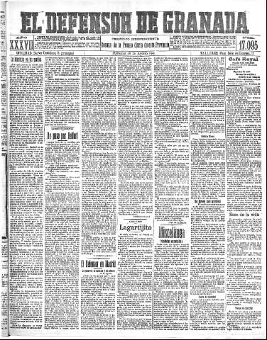 'El Defensor de Granada  : diario político independiente' - Año XXXVI Número 17095  - 1915 Agosto 18