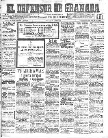 'El Defensor de Granada  : diario político independiente' - Año XXXVI Número 17100  - 1915 Agosto 23