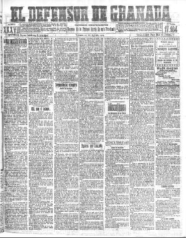 'El Defensor de Granada  : diario político independiente' - Año XXXVI Número 17104  - 1915 Agosto 27