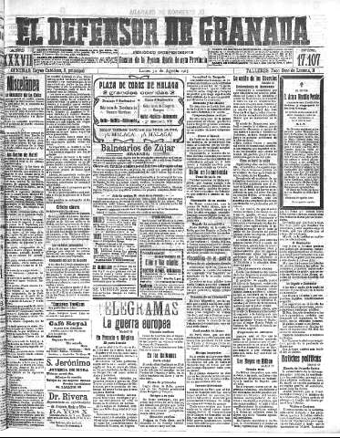 'El Defensor de Granada  : diario político independiente' - Año XXXVI Número 17107  - 1915 Agosto 30