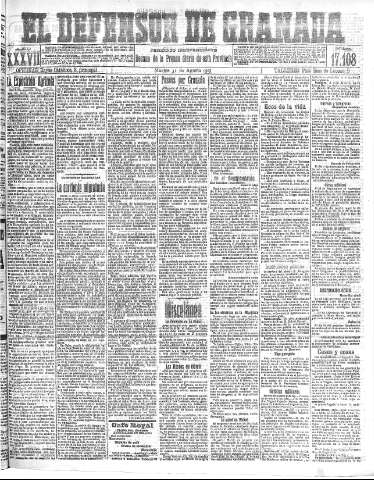 'El Defensor de Granada  : diario político independiente' - Año XXXVI Número 17108  - 1915 Agosto 31