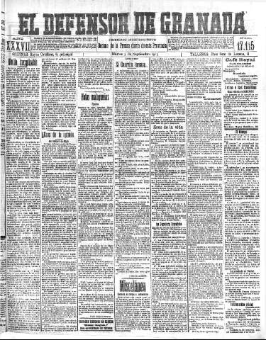 'El Defensor de Granada  : diario político independiente' - Año XXXVI Número 17115  - 1915 Septiembre 07
