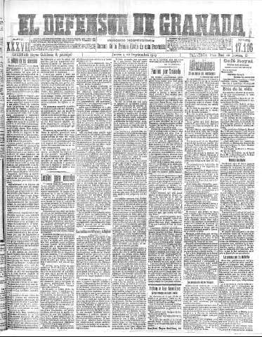 'El Defensor de Granada  : diario político independiente' - Año XXXVI Número 17116  - 1915 Septiembre 09
