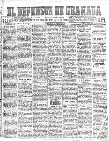 'El Defensor de Granada  : diario político independiente' - Año XXXVI Número 17119  - 1915 Septiembre 12