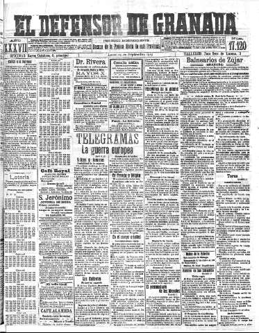 'El Defensor de Granada  : diario político independiente' - Año XXXVI Número 17120  - 1915 Septiembre 13