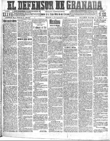 'El Defensor de Granada  : diario político independiente' - Año XXXVI Número 17122  - 1915 Septiembre 15