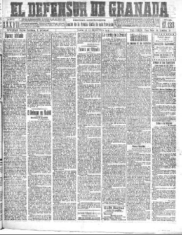 'El Defensor de Granada  : diario político independiente' - Año XXXVI Número 17123  - 1915 Septiembre 16