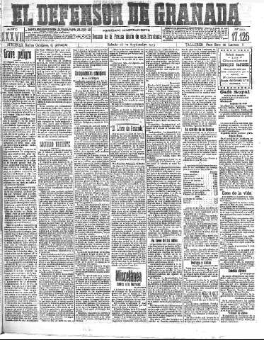 'El Defensor de Granada  : diario político independiente' - Año XXXVI Número 17125  - 1915 Septiembre 18