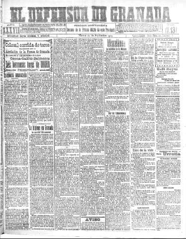 'El Defensor de Granada  : diario político independiente' - Año XXXVI Número 17131  - 1915 Septiembre 24