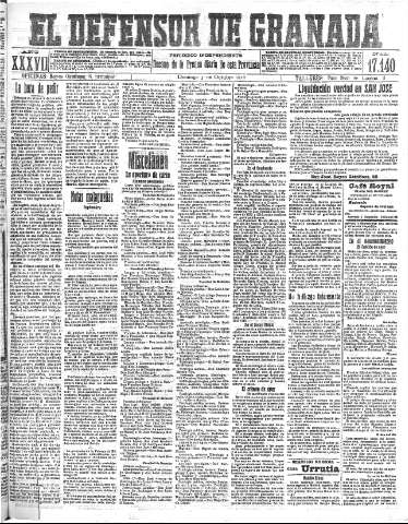 'El Defensor de Granada  : diario político independiente' - Año XXXVI Número 17140  - 1915 Octubre 03