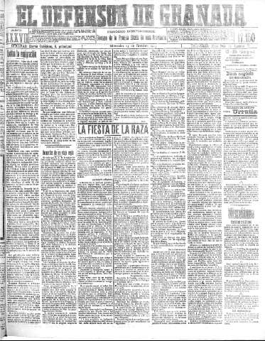 'El Defensor de Granada  : diario político independiente' - Año XXXVI Número 17150  - 1915 Octubre 13