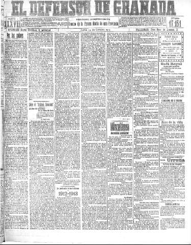 'El Defensor de Granada  : diario político independiente' - Año XXXVI Número 17151  - 1915 Octubre 14