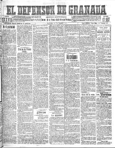'El Defensor de Granada  : diario político independiente' - Año XXXVI Número 17157  - 1915 Octubre 20