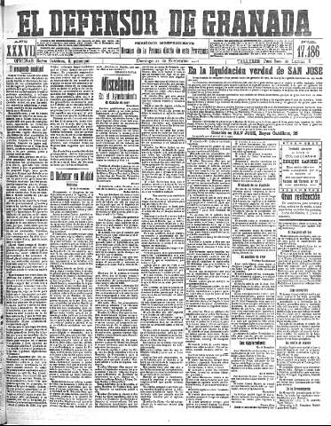 'El Defensor de Granada  : diario político independiente' - Año XXXVI Número 17186  - 1915 Noviembre 21