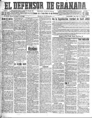 'El Defensor de Granada  : diario político independiente' - Año XXXVI Número 17188  - 1915 Noviembre 23