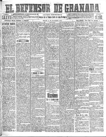 'El Defensor de Granada  : diario político independiente' - Año XXXVI Número 17192  - 1915 Noviembre 27