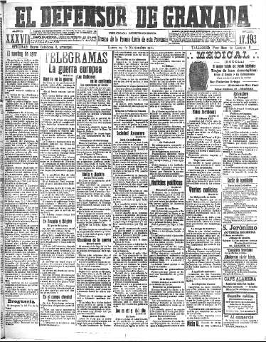 'El Defensor de Granada  : diario político independiente' - Año XXXVI Número 17193  - 1915 Noviembre 29