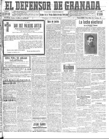'El Defensor de Granada  : diario político independiente' - Año XXXVIII Número 17324  - 1916 Abril 09