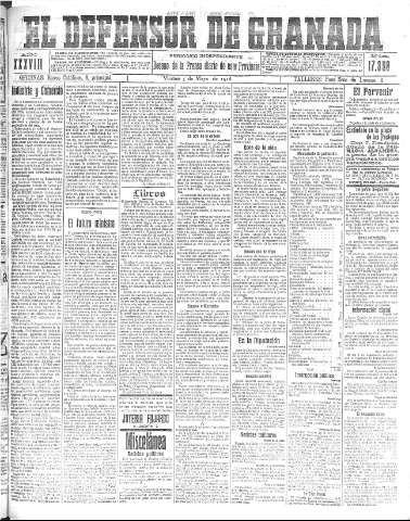 'El Defensor de Granada  : diario político independiente' - Año XXXVIII Número 17350  - 1916 Mayo 05