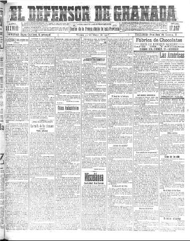 'El Defensor de Granada  : diario político independiente' - Año XXXVIII Número 17357  - 1916 Mayo 12
