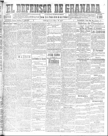 'El Defensor de Granada  : diario político independiente' - Año XXXVIII Número 17359  - 1916 Mayo 14