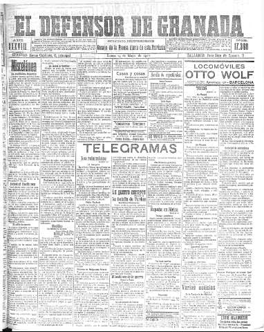 'El Defensor de Granada  : diario político independiente' - Año XXXVIII Número 17360  - 1916 Mayo 15