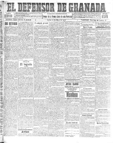 'El Defensor de Granada  : diario político independiente' - Año XXXVIII Número 17370  - 1916 Mayo 25