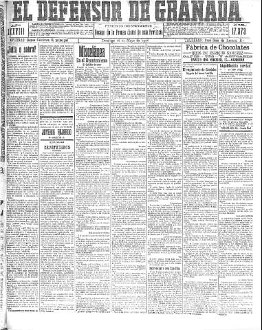 'El Defensor de Granada  : diario político independiente' - Año XXXVIII Número 17373  - 1916 Mayo 28