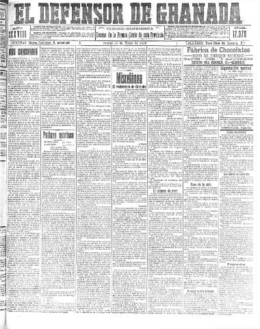'El Defensor de Granada  : diario político independiente' - Año XXXVIII Número 17375  - 1916 Mayo 30