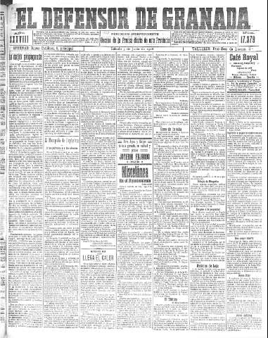 'El Defensor de Granada  : diario político independiente' - Año XXXVIII Número 17379  - 1916 Junio 03