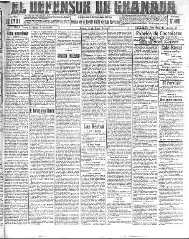 'El Defensor de Granada  : diario político independiente' - Año XXXVIII Número 17402  - 1916 Junio 26