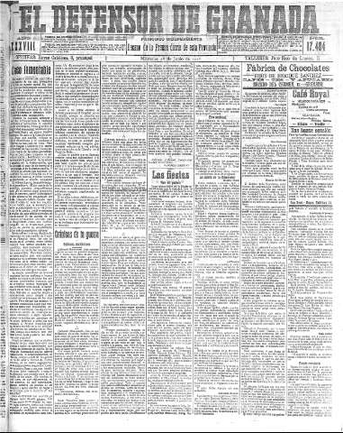 'El Defensor de Granada  : diario político independiente' - Año XXXVIII Número 17404  - 1916 Junio 28