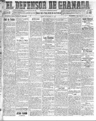 'El Defensor de Granada  : diario político independiente' - Año XXXVIII Número 17405  - 1916 Junio 29