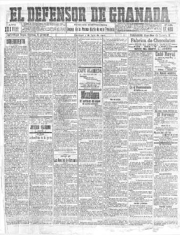'El Defensor de Granada  : diario político independiente' - Año XXXVIII Número 17408  - 1916 Julio 02