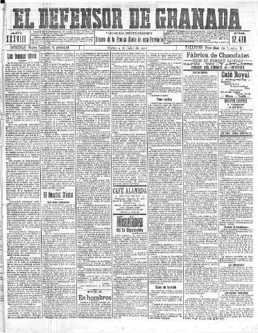 'El Defensor de Granada  : diario político independiente' - Año XXXVIII Número 17410  - 1916 Julio 04