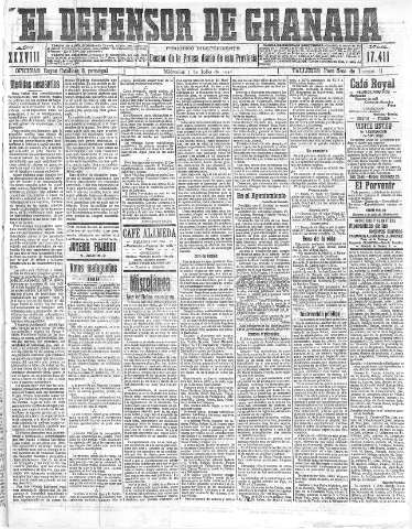 'El Defensor de Granada  : diario político independiente' - Año XXXVIII Número 17411  - 1916 Julio 05