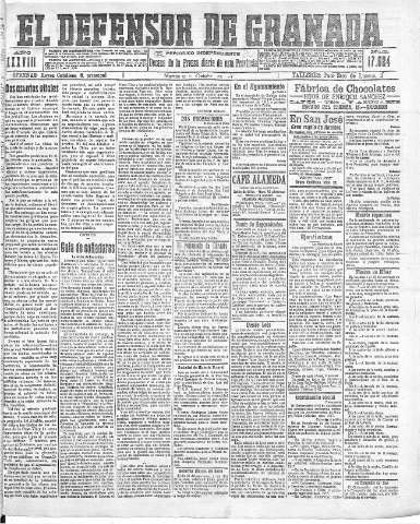 'El Defensor de Granada  : diario político independiente' - Año XXXVIII Número 17524  - 1916 Octubre 31