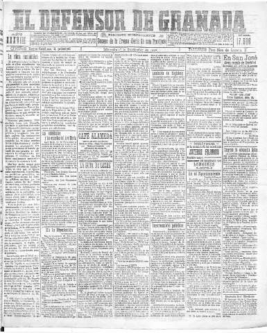 'El Defensor de Granada  : diario político independiente' - Año XXXVIII Número 17525  - 1916 Noviembre 01