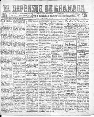 'El Defensor de Granada  : diario político independiente' - Año XXXVIII Número 17526  - 1916 Noviembre 02