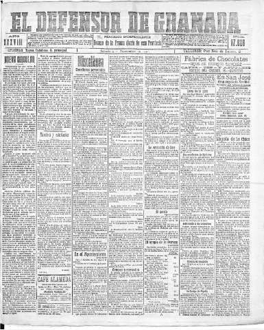 'El Defensor de Granada  : diario político independiente' - Año XXXVIII Número 17528  - 1916 Noviembre 04
