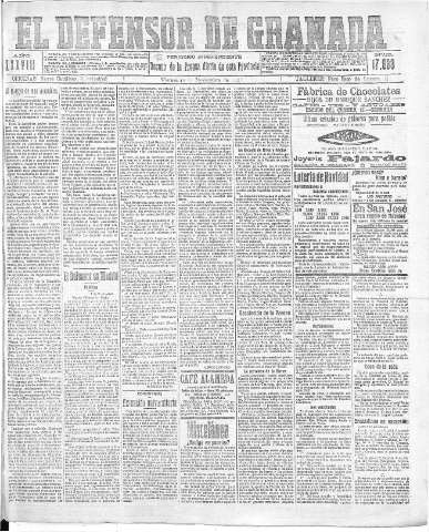 'El Defensor de Granada  : diario político independiente' - Año XXXVIII Número 17533  - 1916 Noviembre 10