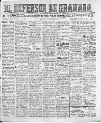 'El Defensor de Granada  : diario político independiente' - Año XXXVIII Número 17545  - 1916 Noviembre 24
