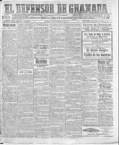 'El Defensor de Granada  : diario político independiente' - Año XXXVIII Número 17547  - 1916 Noviembre 26