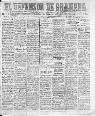 'El Defensor de Granada  : diario político independiente' - Año XXXVIII Número 17551  - 1916 Diciembre 01