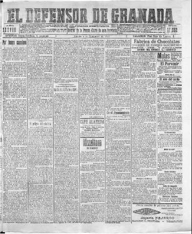 'El Defensor de Granada  : diario político independiente' - Año XXXVIII Número 17552  - 1916 Diciembre 02