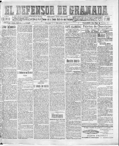 'El Defensor de Granada  : diario político independiente' - Año XXXVIII Número 17555  - 1916 Diciembre 06