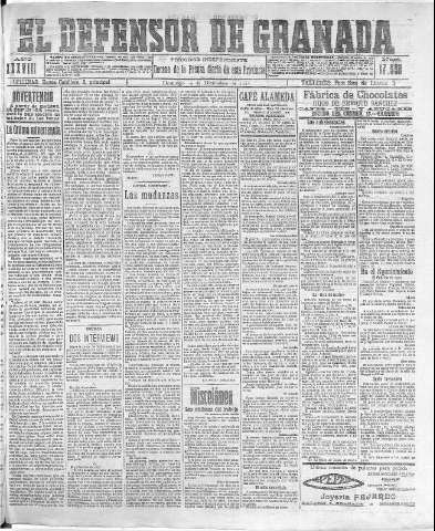 'El Defensor de Granada  : diario político independiente' - Año XXXVIII Número 17558  - 1916 Diciembre 10