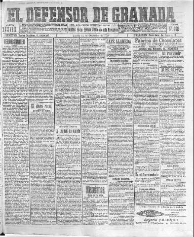 'El Defensor de Granada  : diario político independiente' - Año XXXVIII Número 17562  - 1916 Diciembre 14
