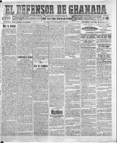 'El Defensor de Granada  : diario político independiente' - Año XXXVIII Número 17565  - 1916 Diciembre 17